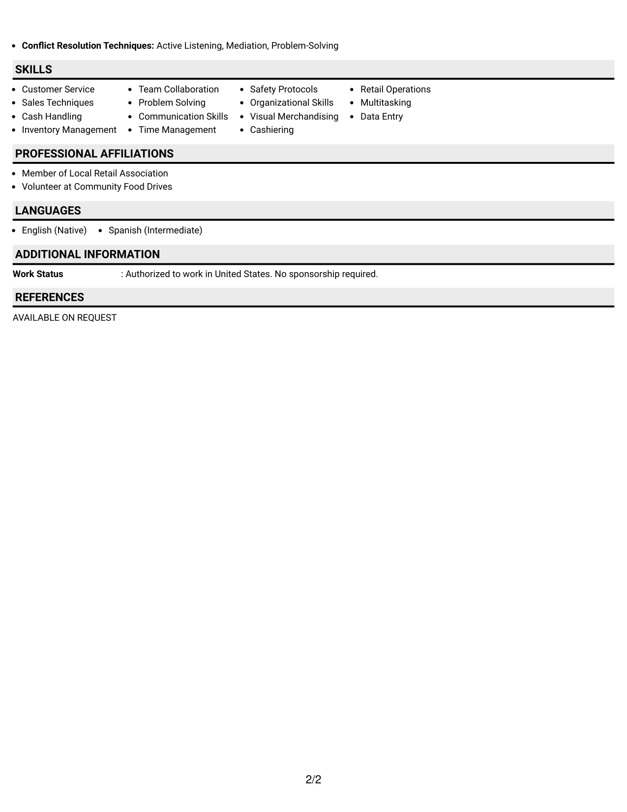 Resume Example Page 2