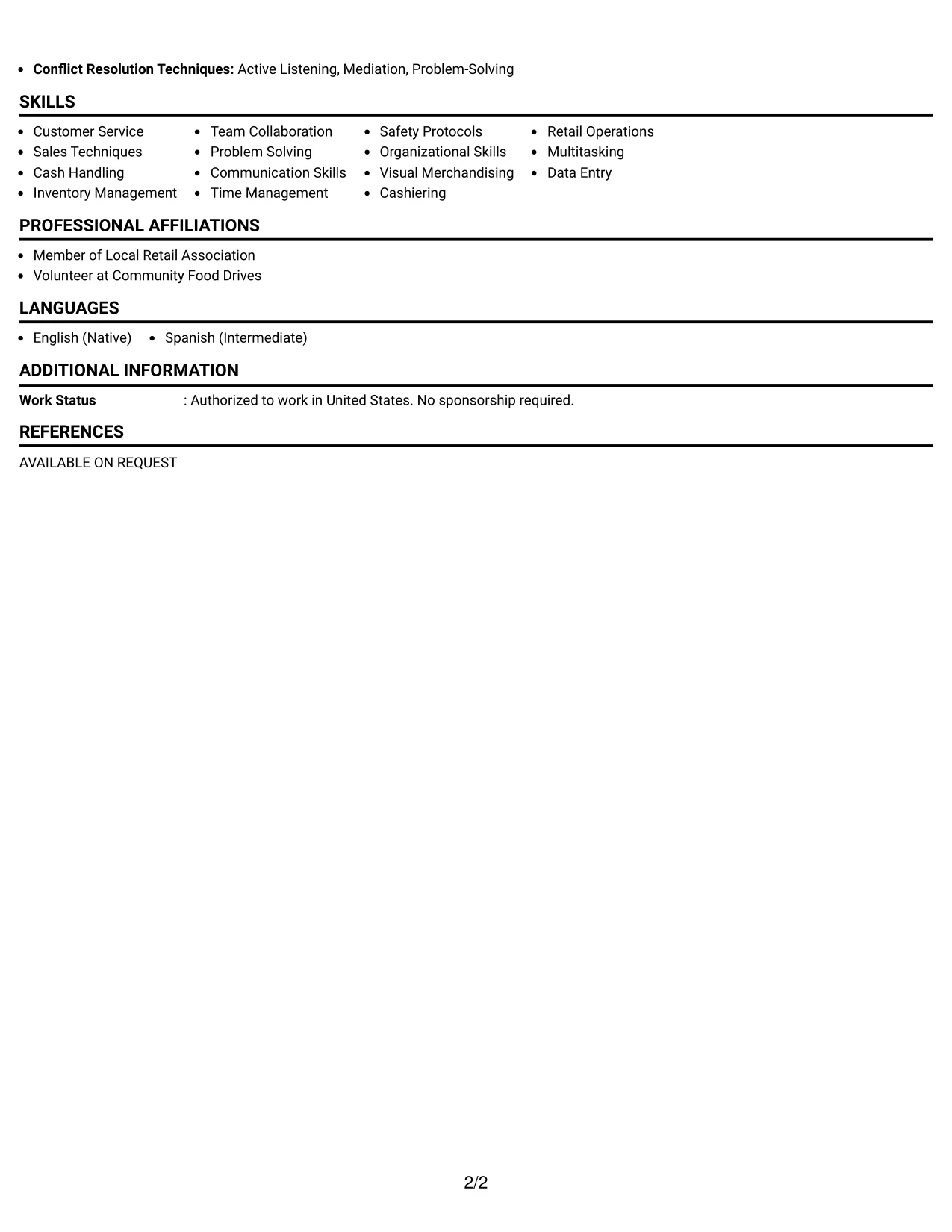 Resume Example Page 2