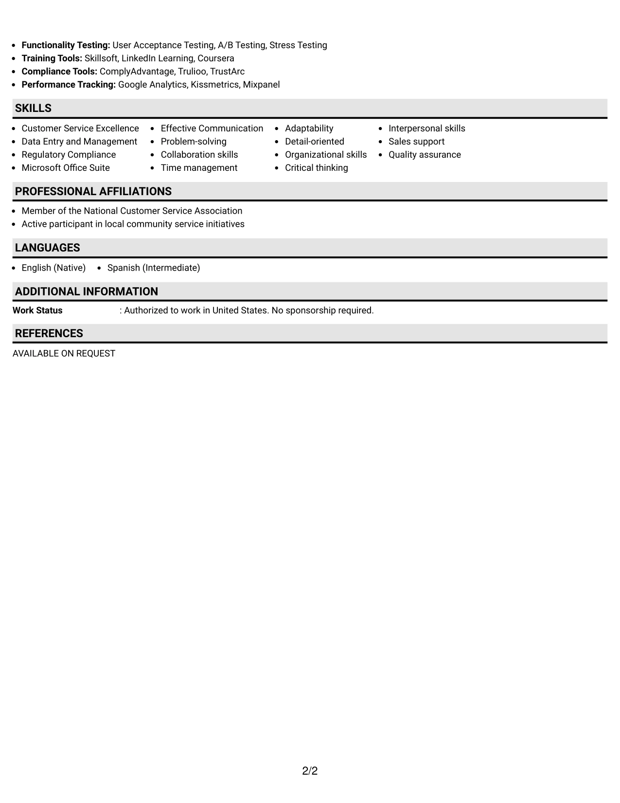 Resume Example Page 2