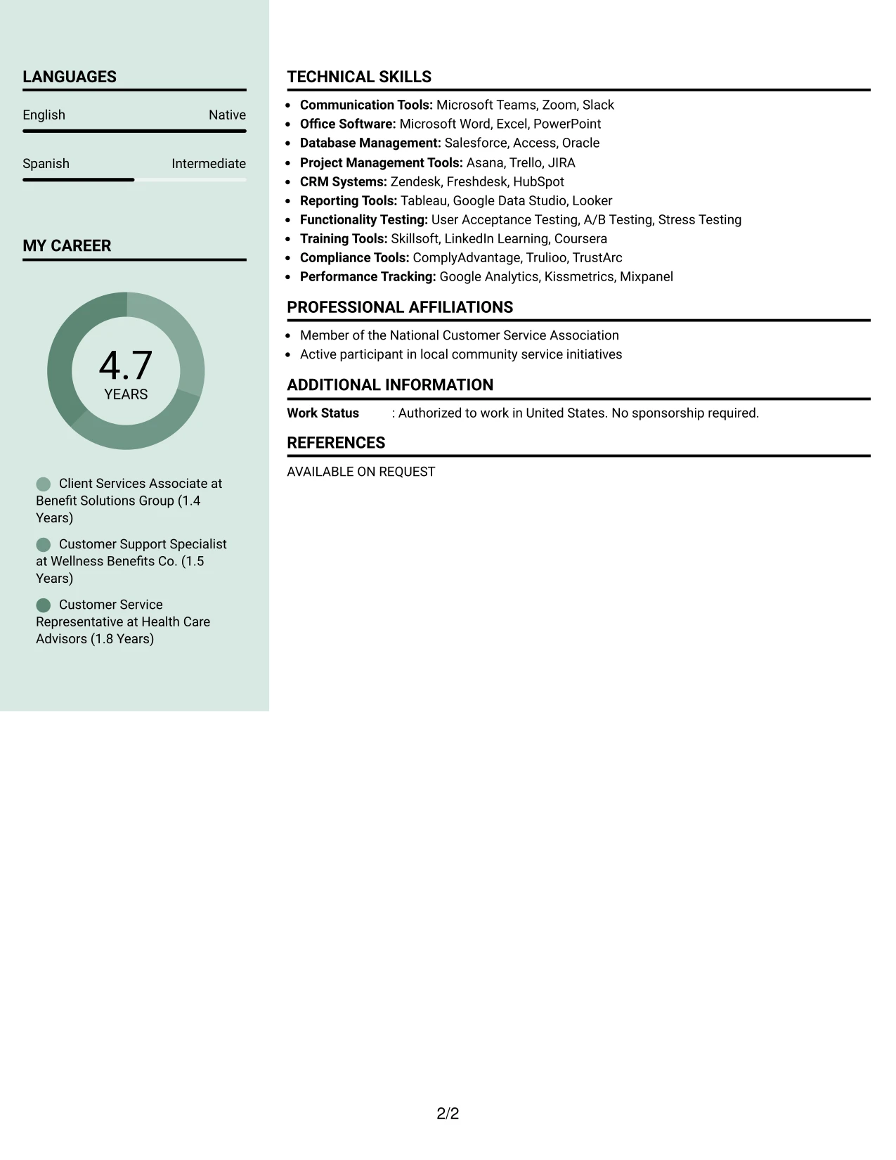 Resume Example Page 2