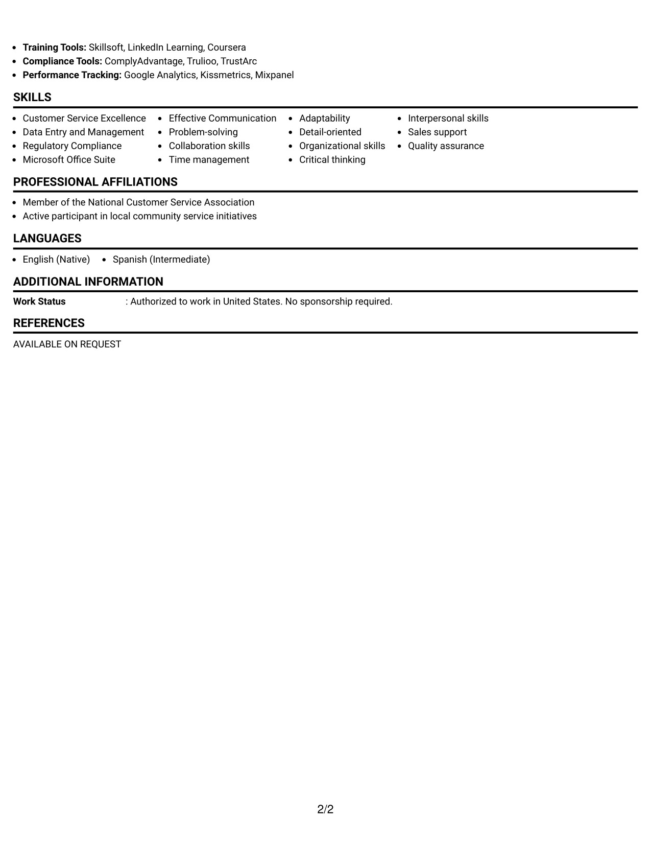 Resume Example Page 2