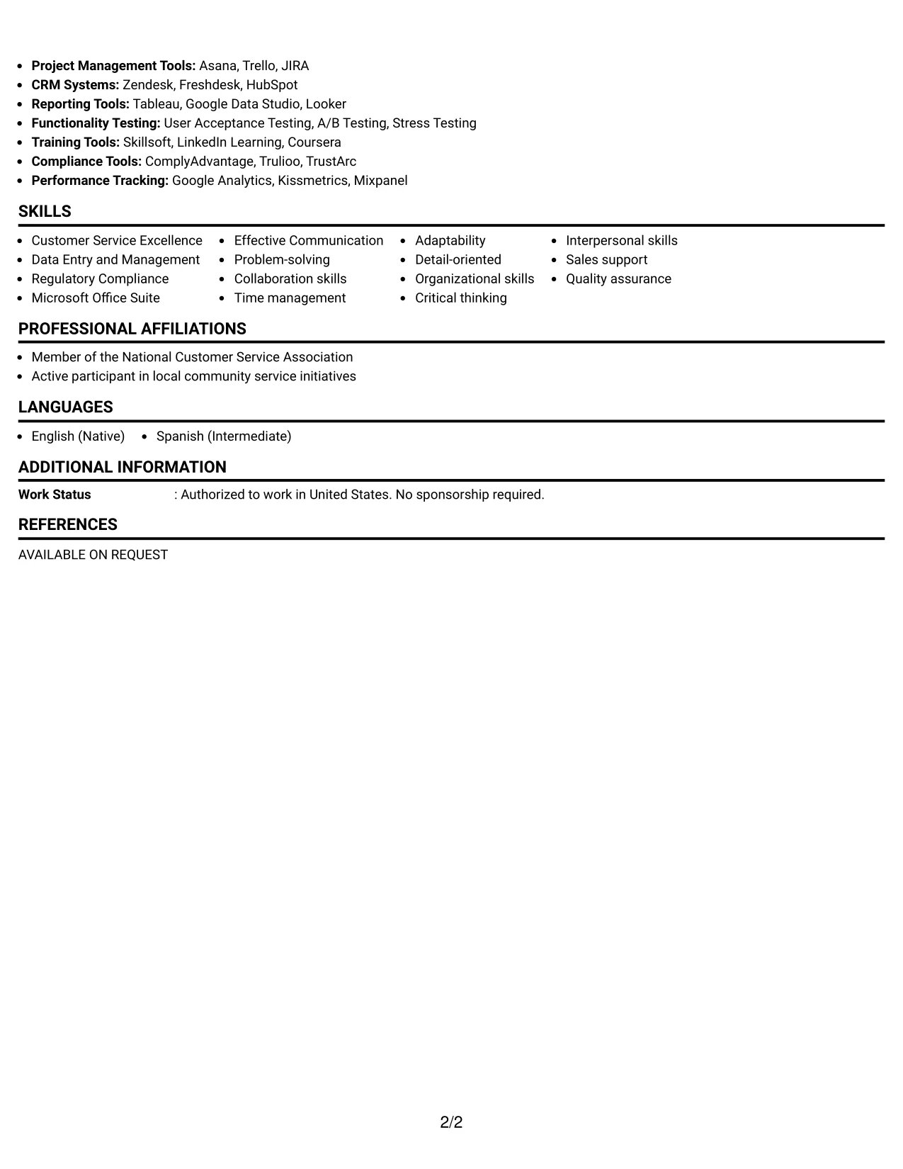 Resume Example Page 2