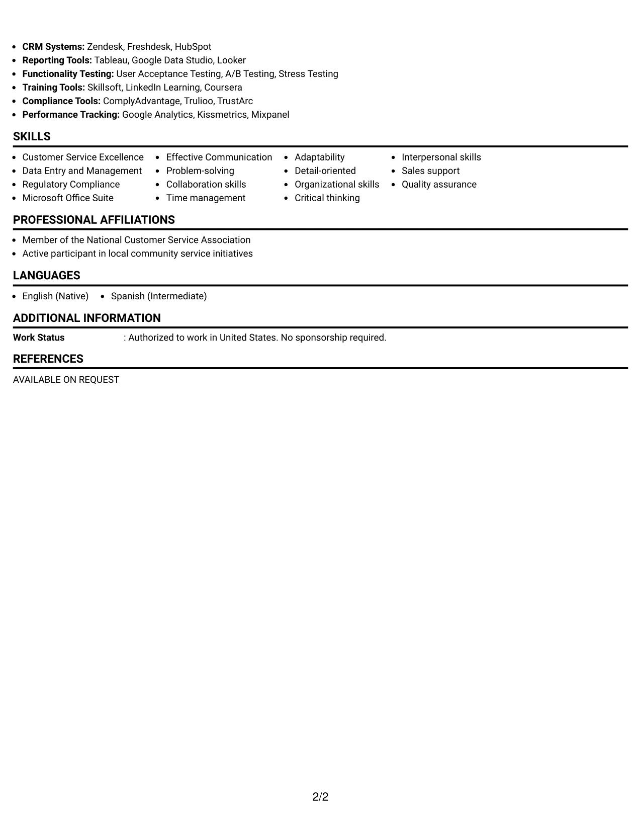Resume Example Page 2