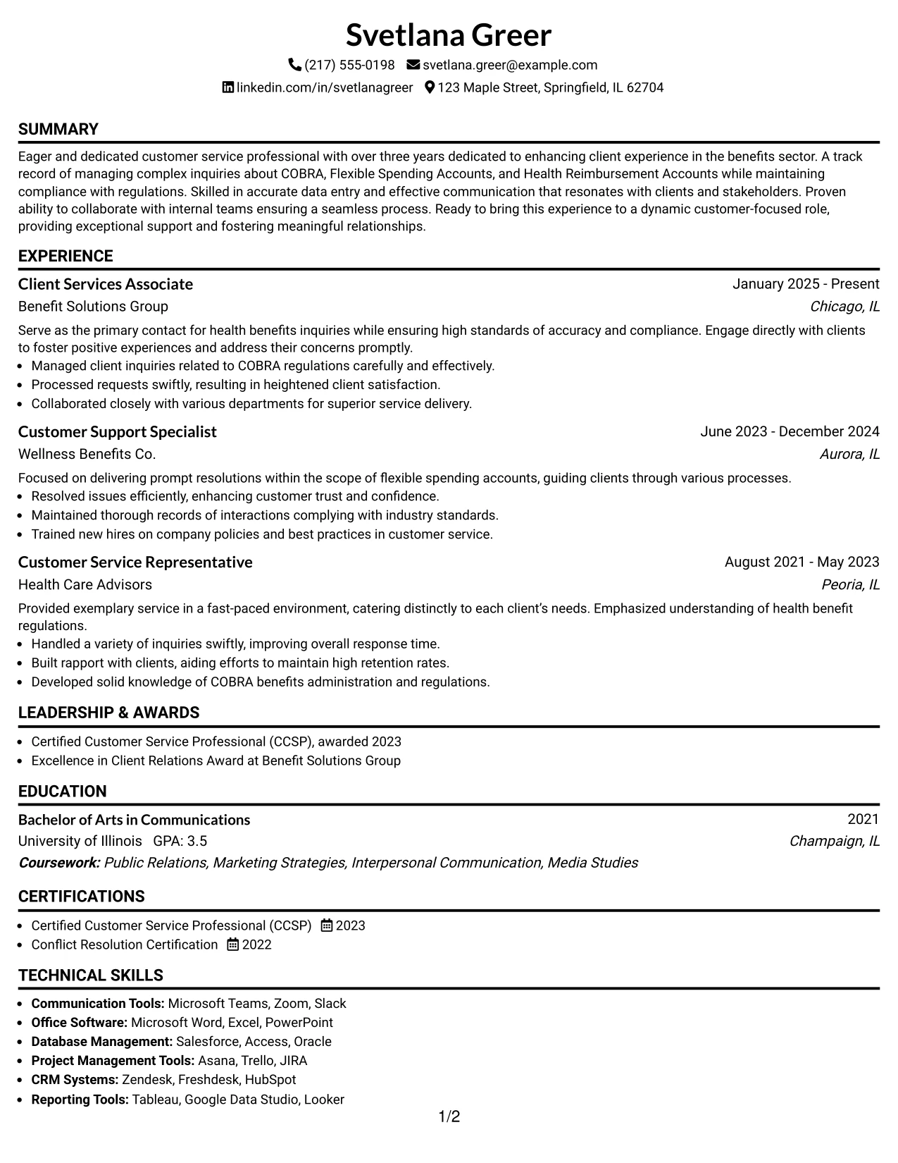 Resume Example Page 1