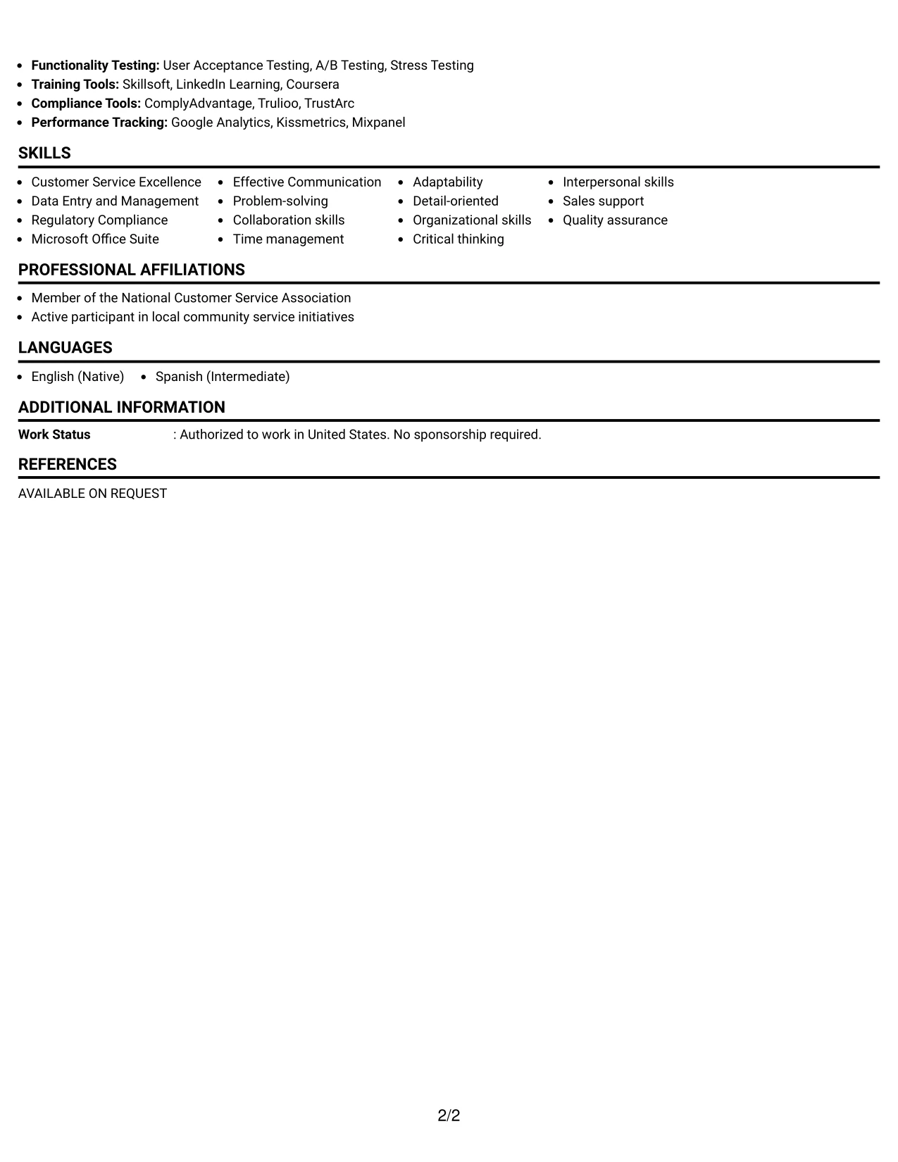 Resume Example Page 2