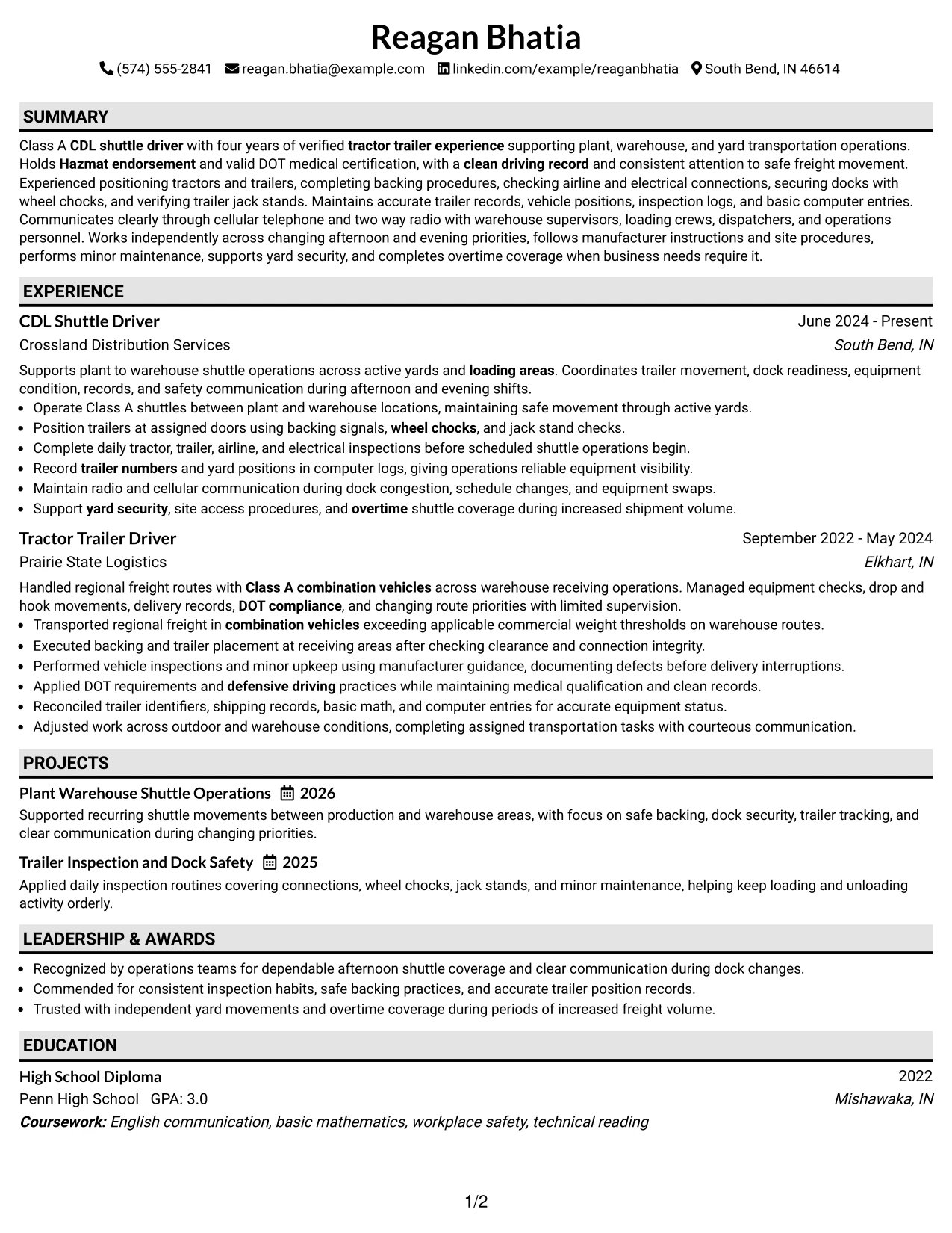 Resume Example Page 1