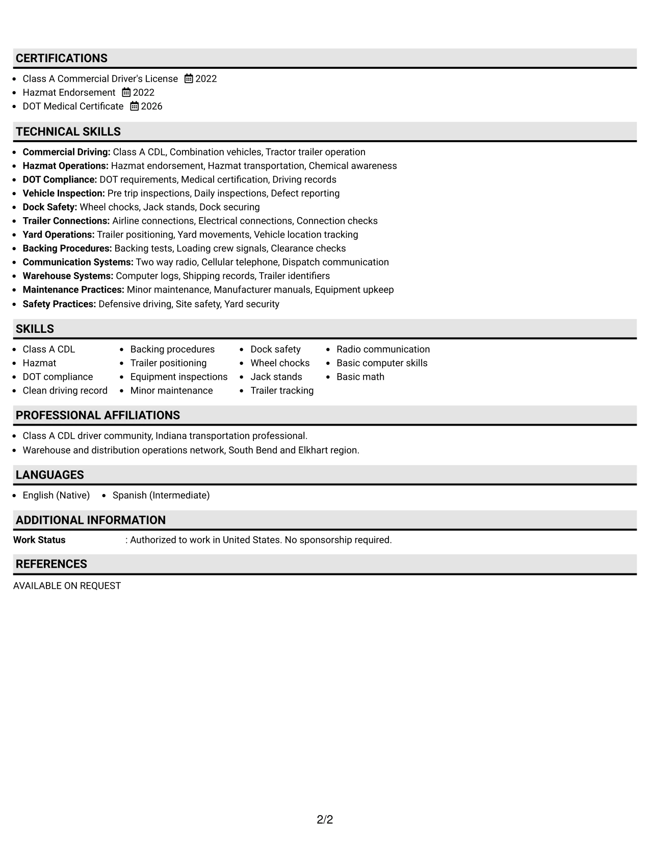 Resume Example Page 2