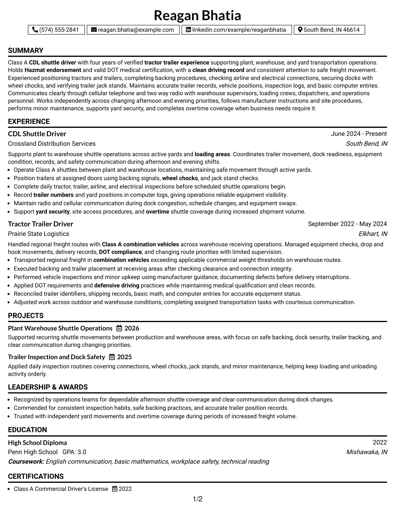 Resume Example Page 1