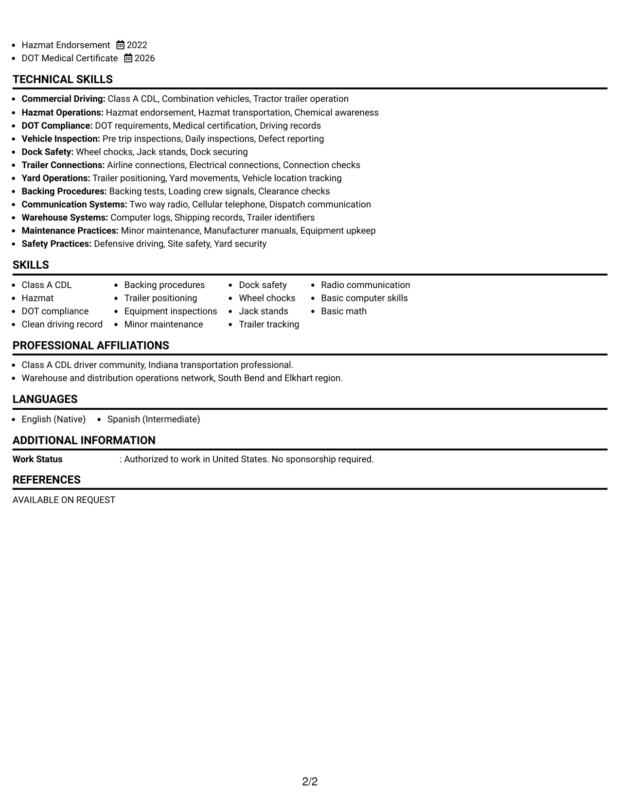 Resume Example Page 2