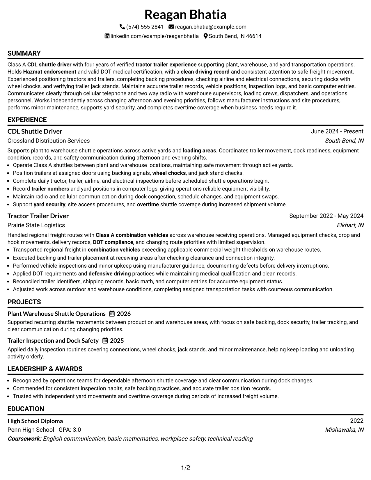 Resume Example Page 1