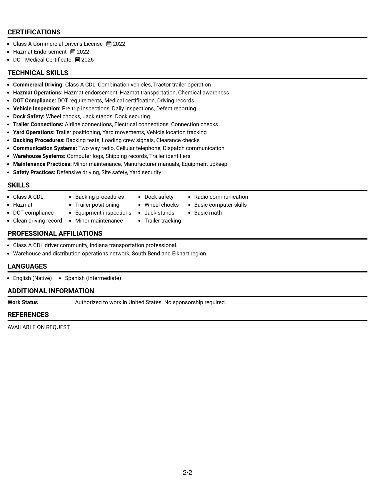 Resume Example Page 2
