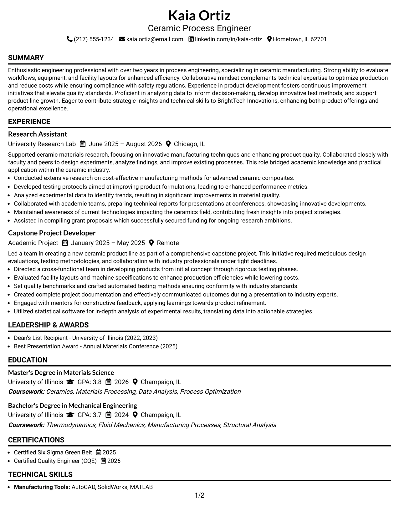 Resume Example Page 1