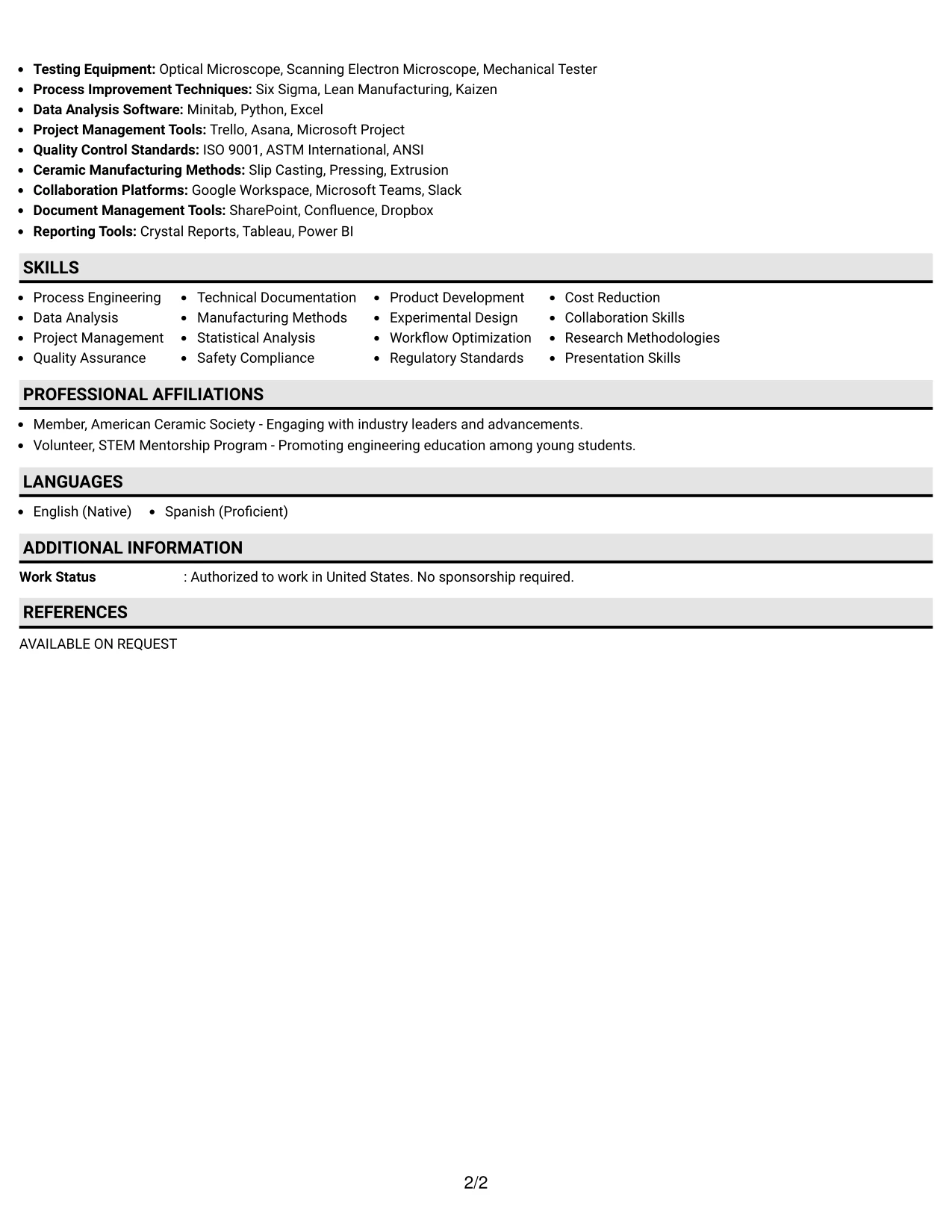 Resume Example Page 2