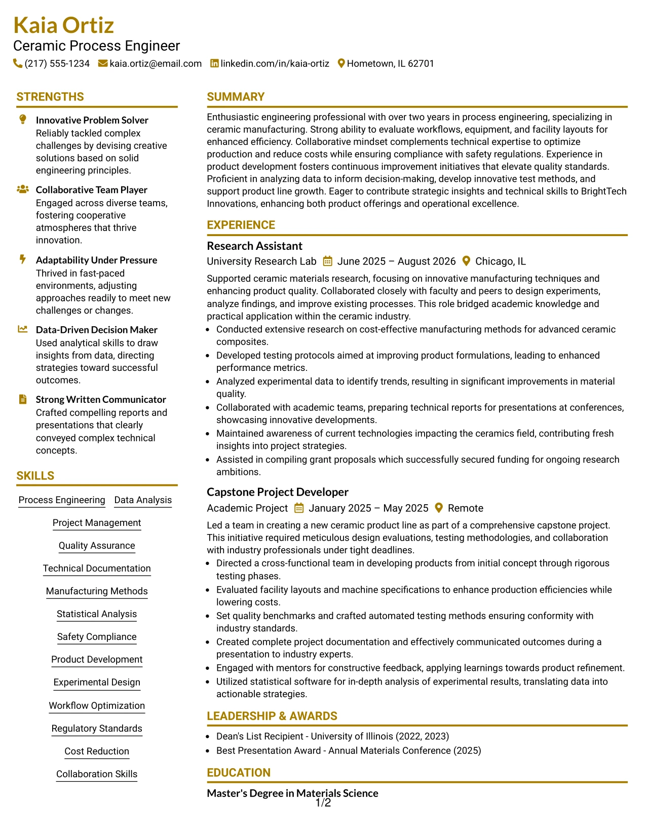 Resume Example Page 1