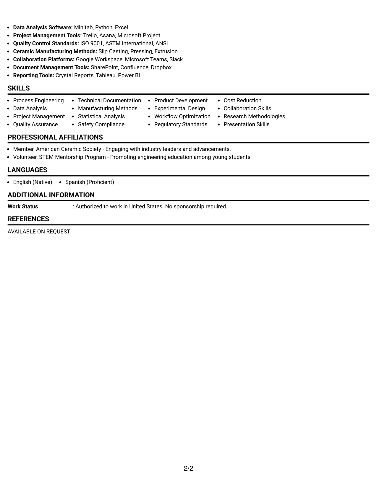 Resume Example Page 2
