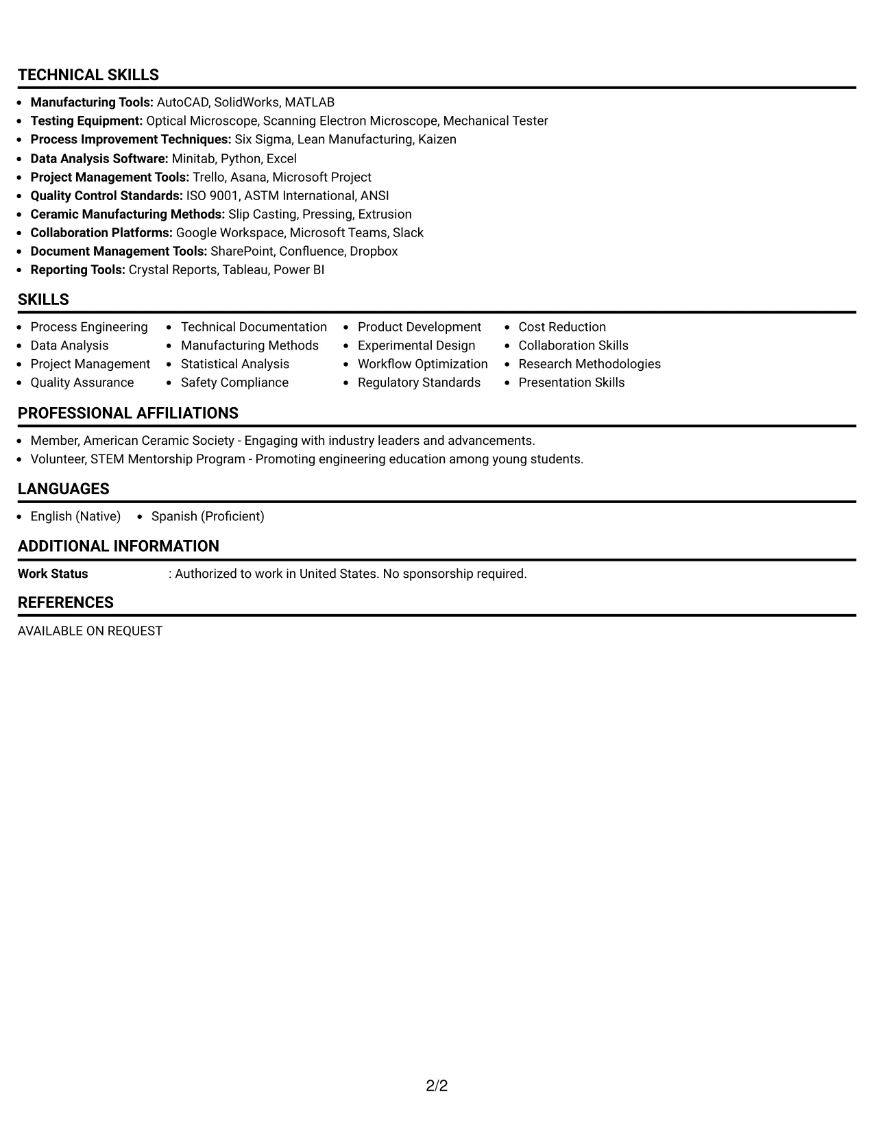Resume Example Page 2