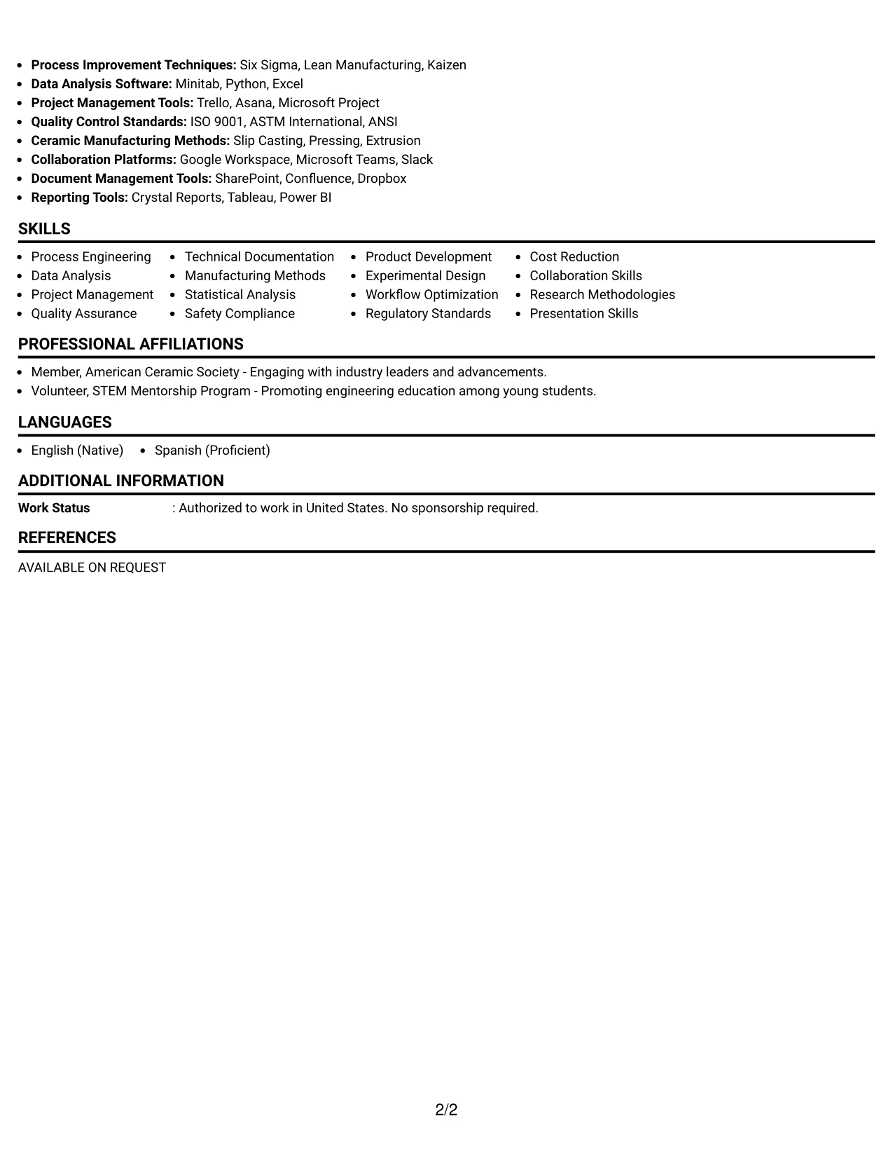 Resume Example Page 2