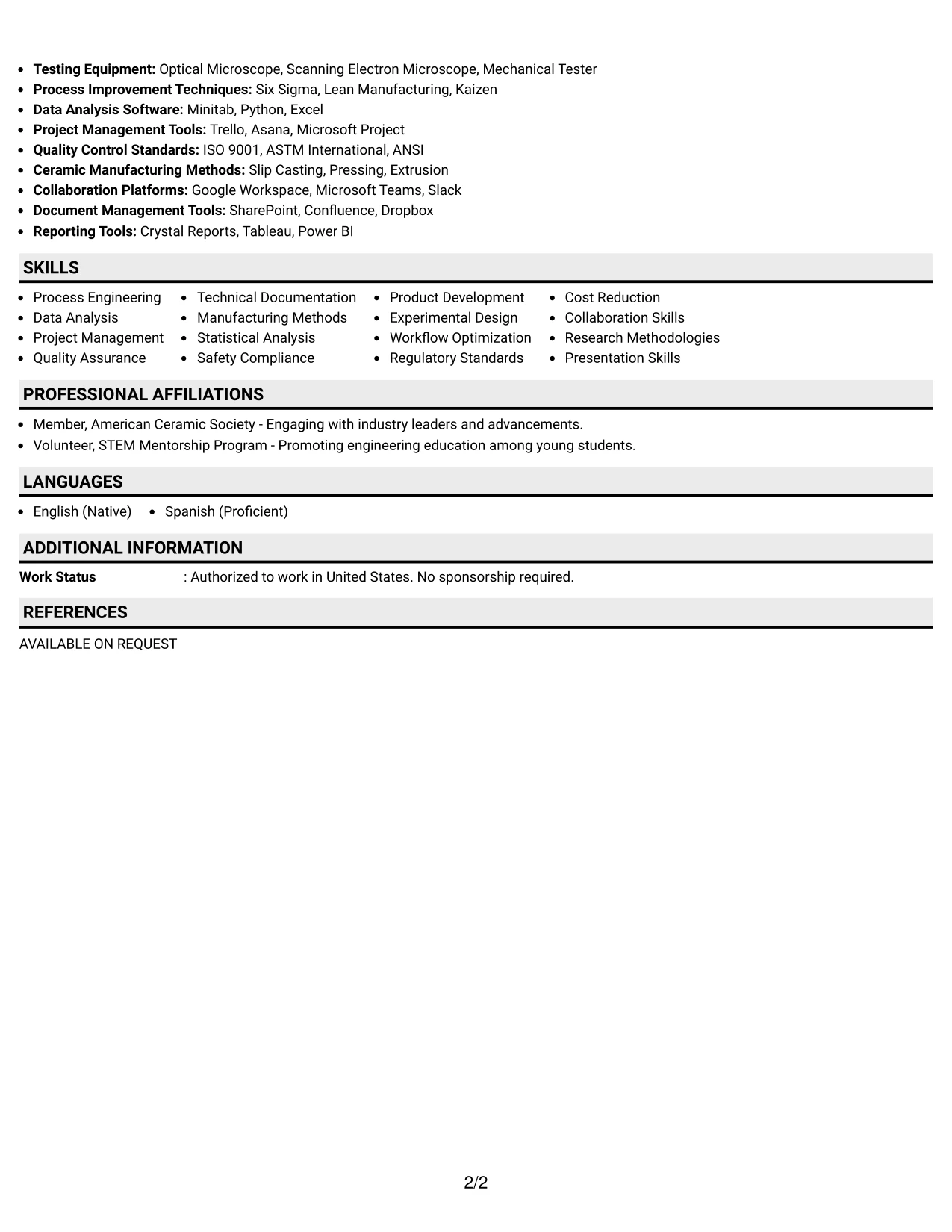 Resume Example Page 2