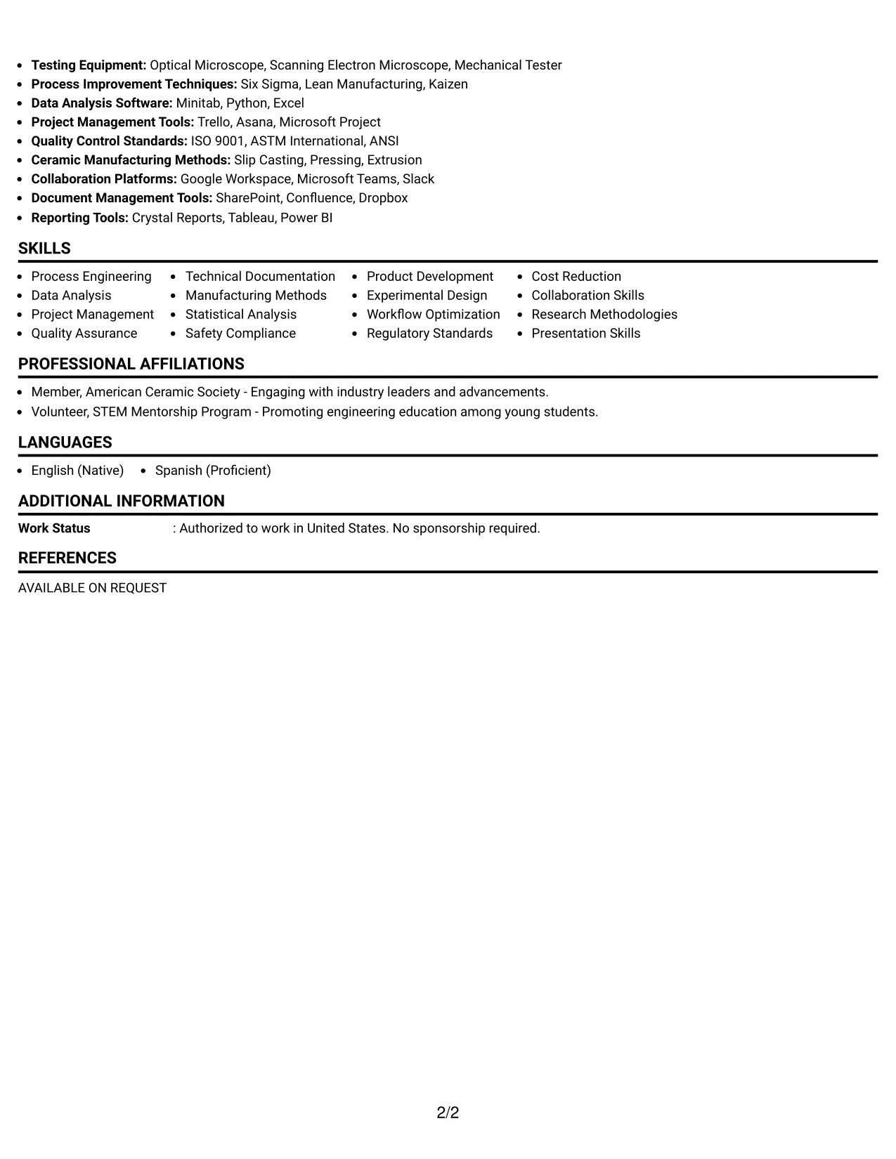 Resume Example Page 2