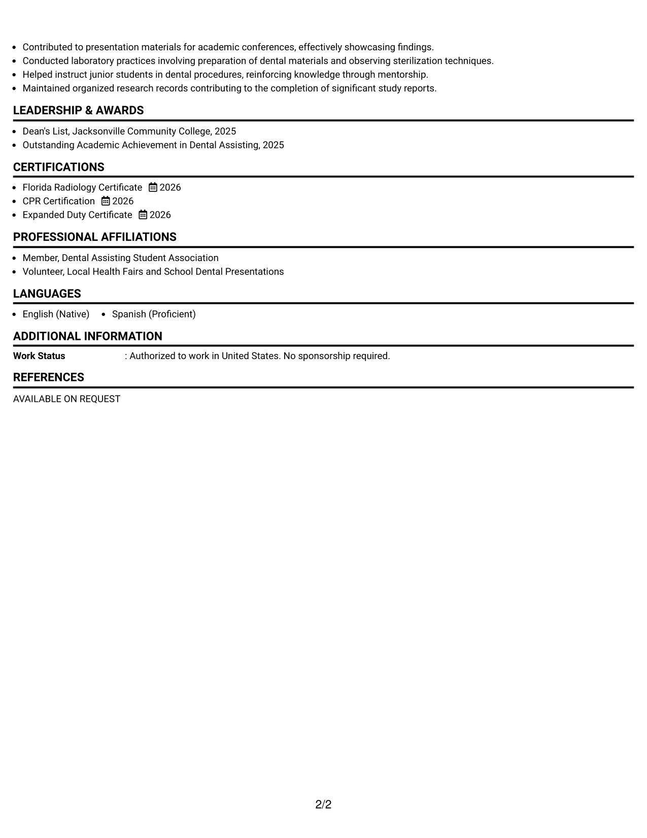 Resume Example Page 2