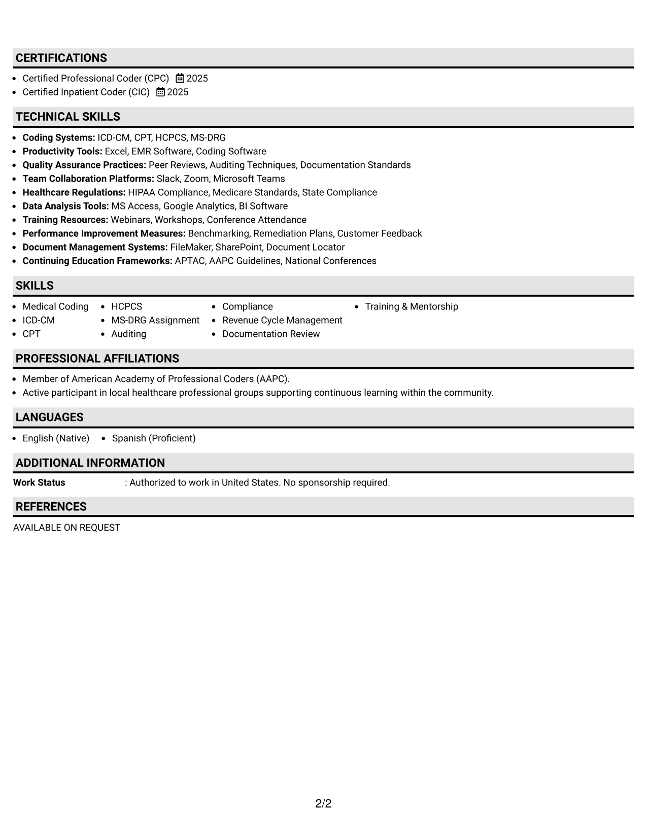Resume Example Page 2
