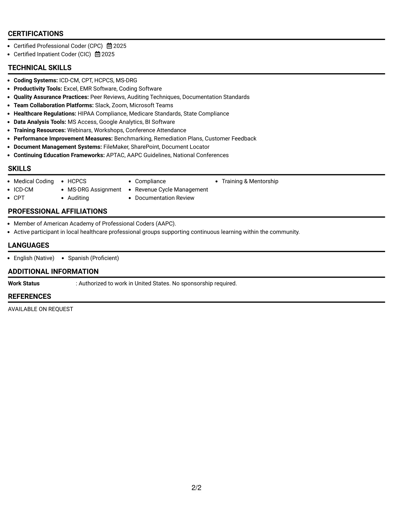 Resume Example Page 2