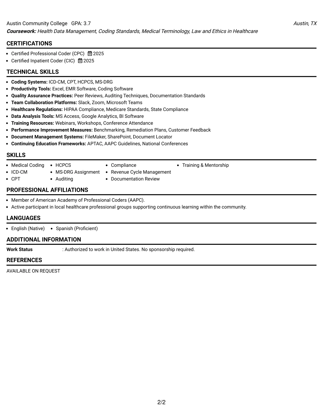 Resume Example Page 2