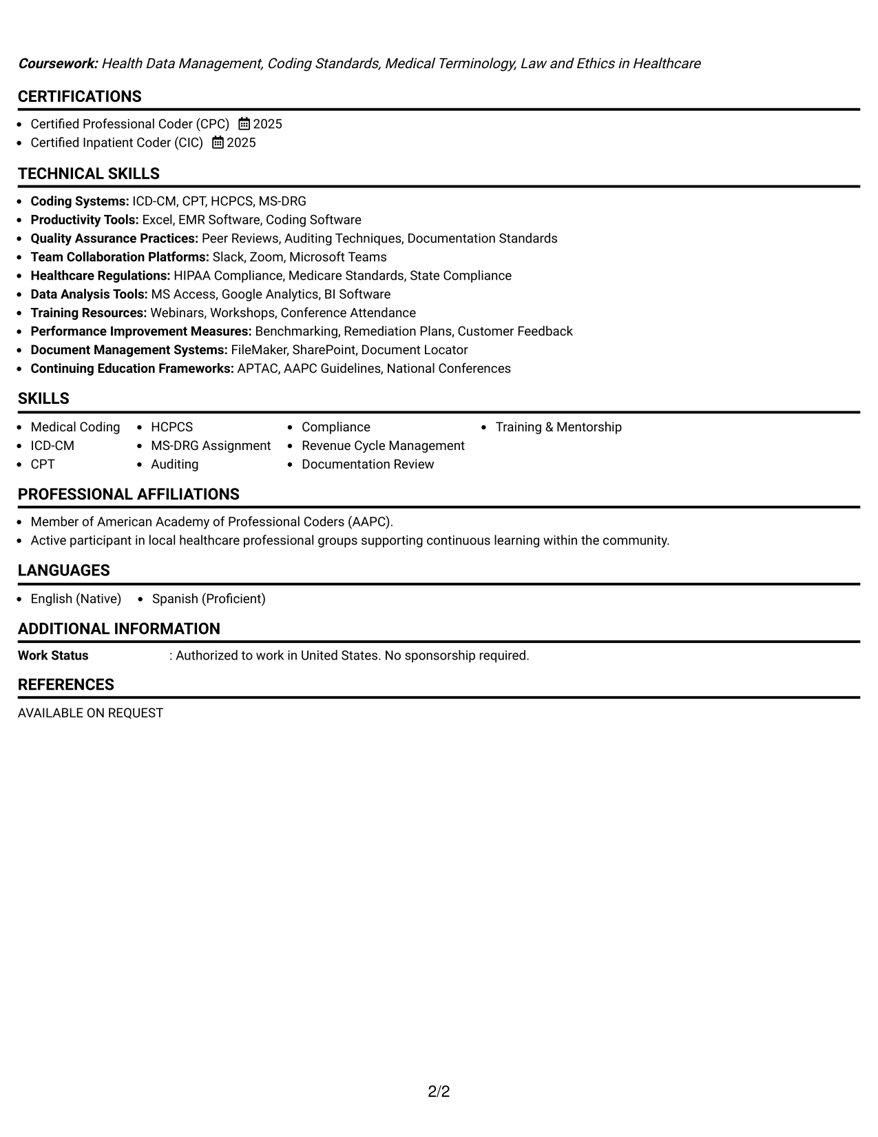 Resume Example Page 2