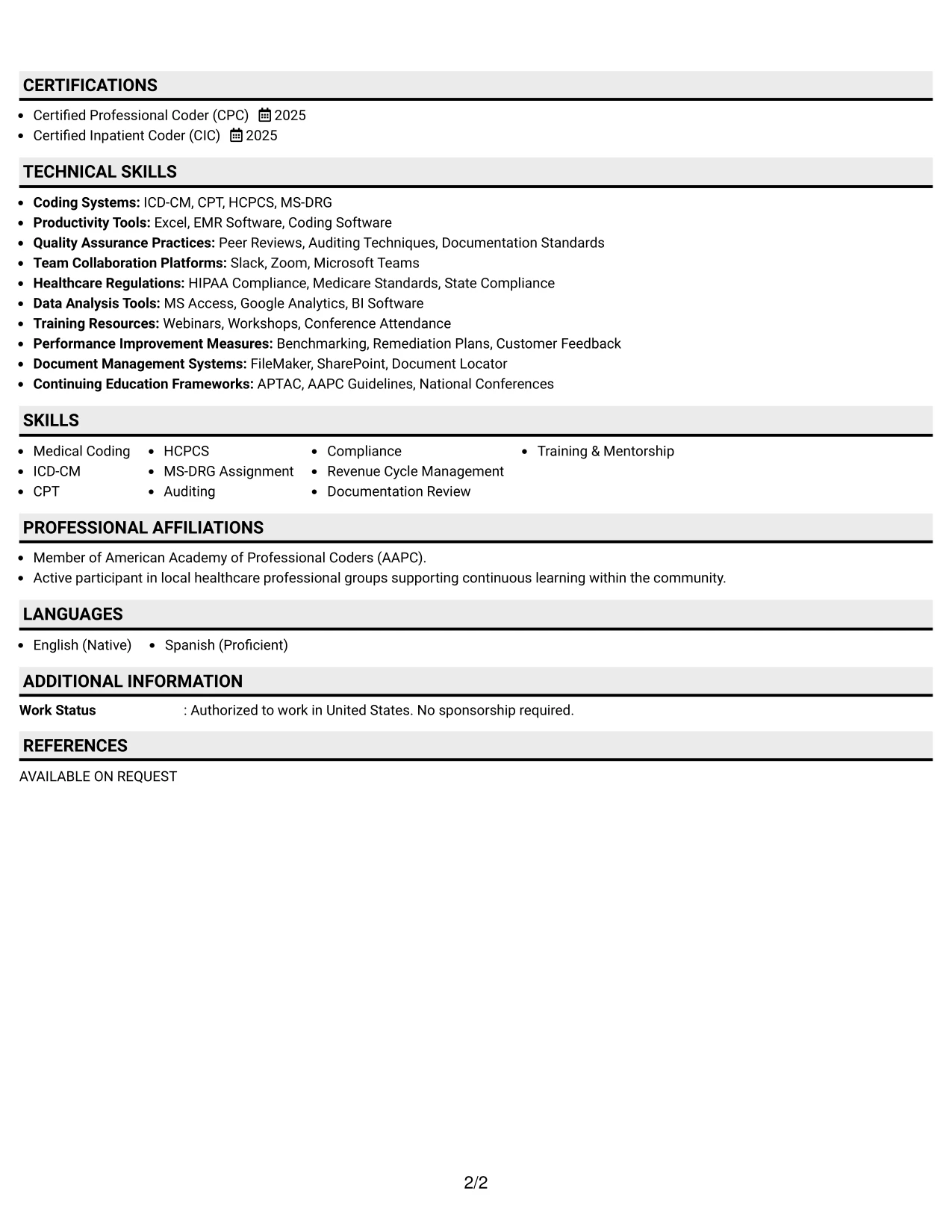 Resume Example Page 2