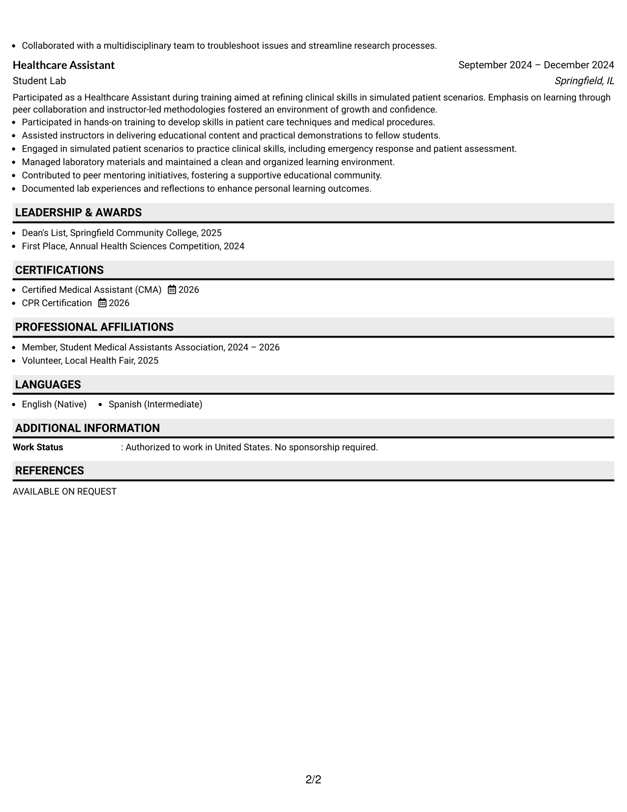 Resume Example Page 2