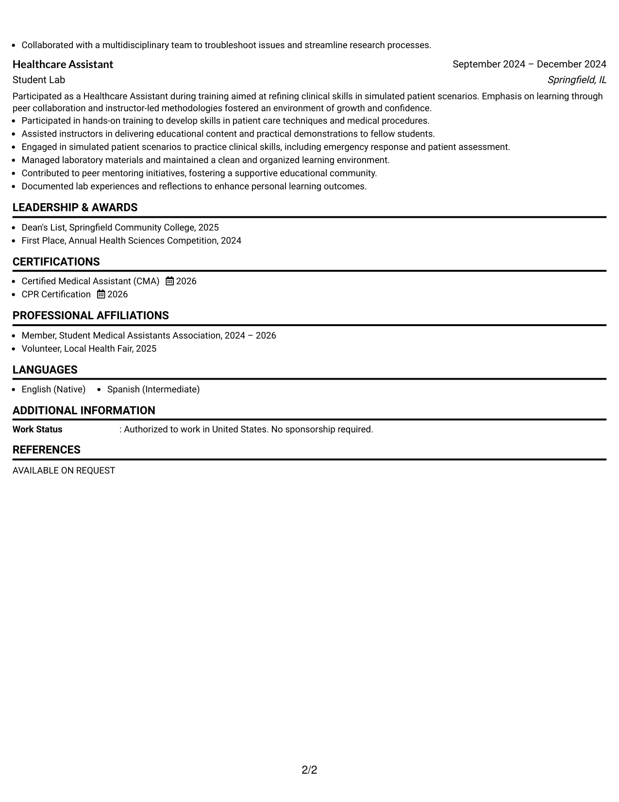 Resume Example Page 2