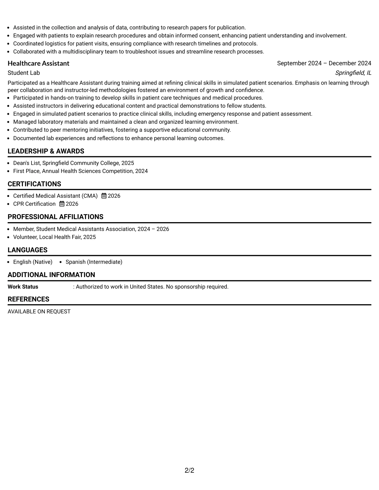Resume Example Page 2