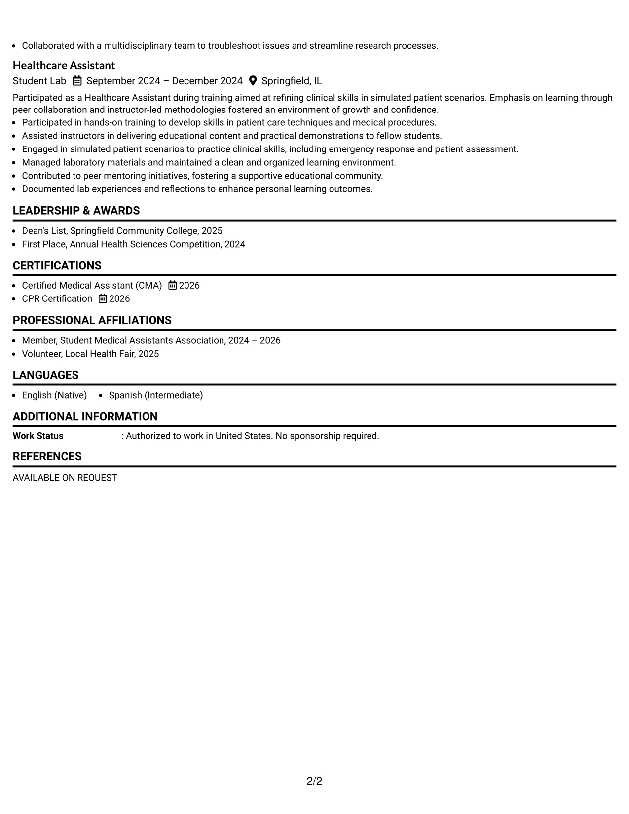 Resume Example Page 2