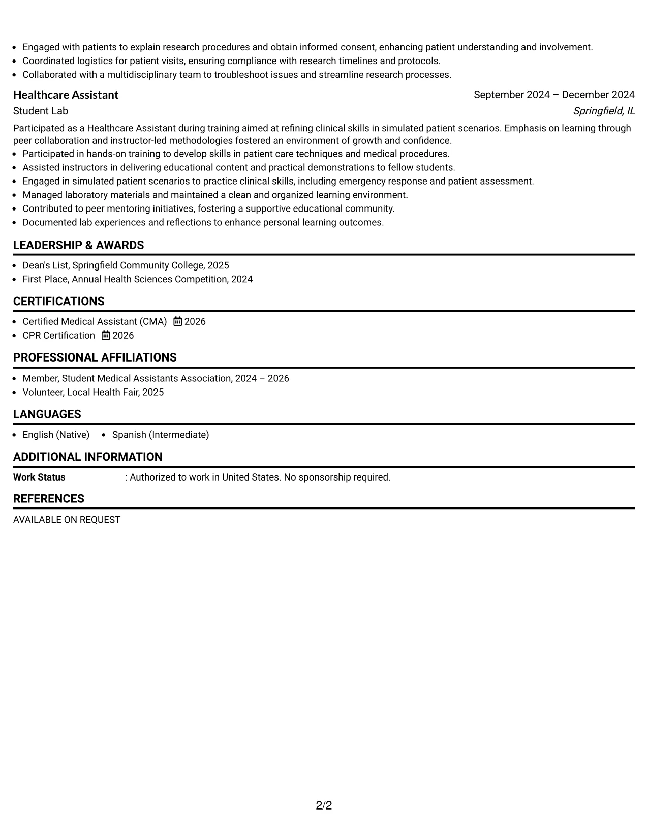 Resume Example Page 2