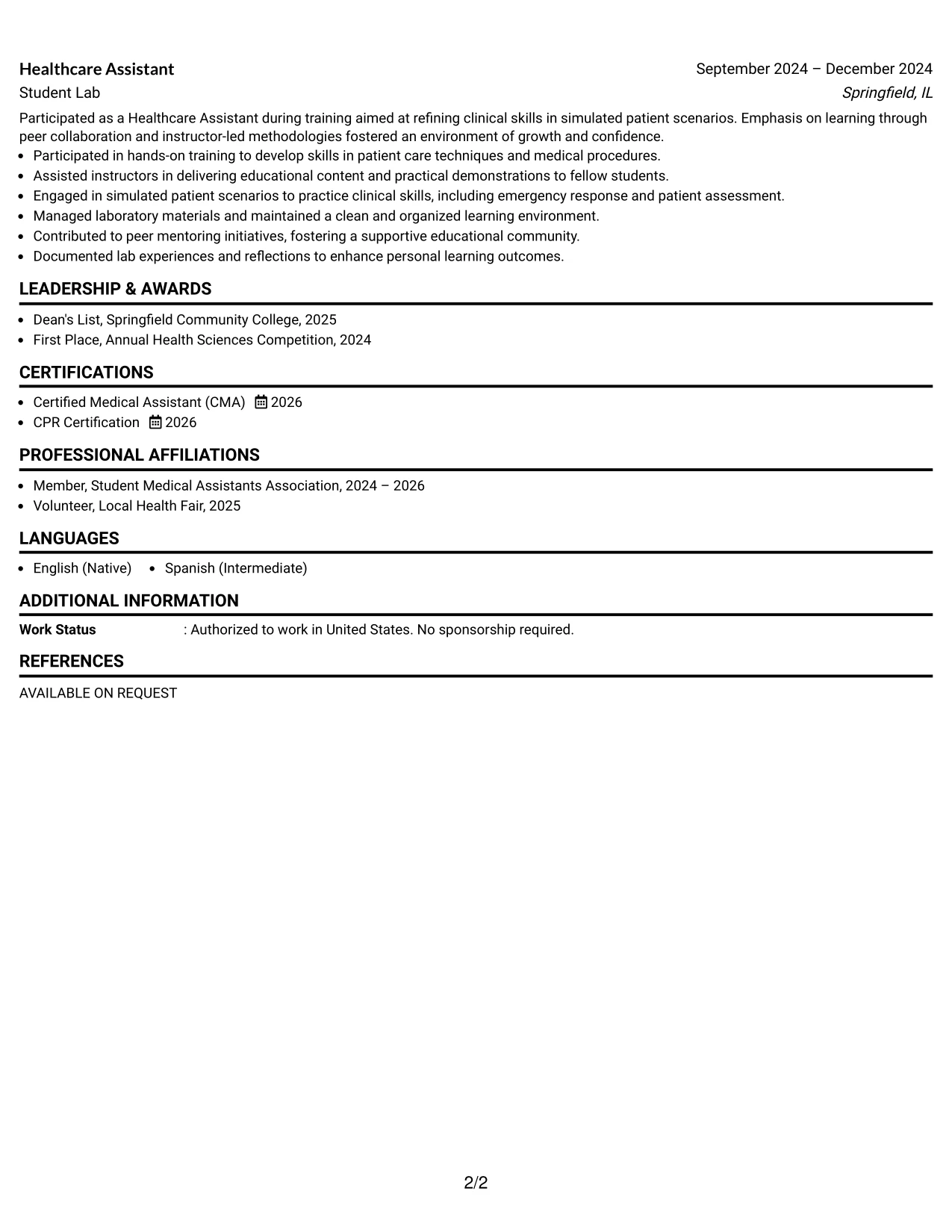Resume Example Page 2