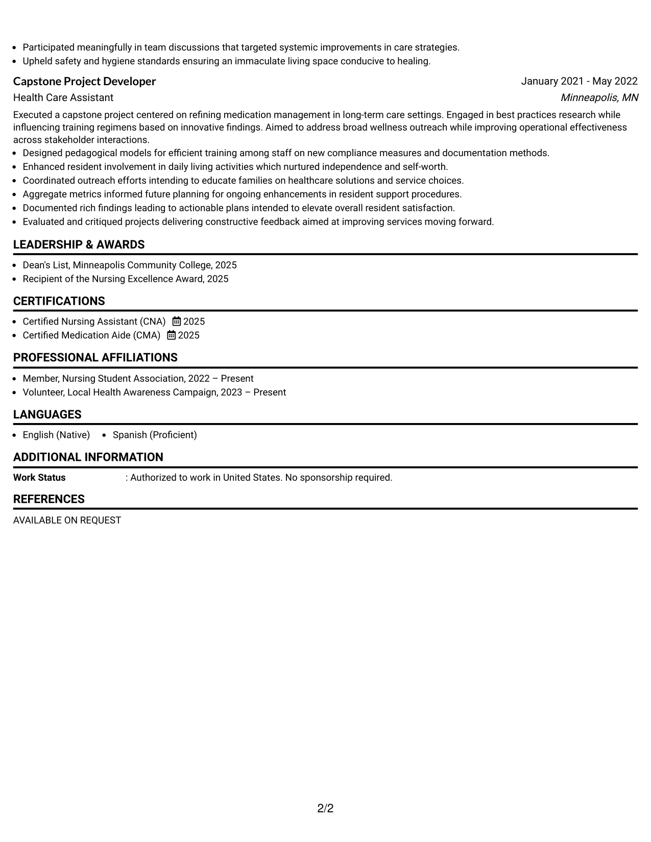 Resume Example Page 2