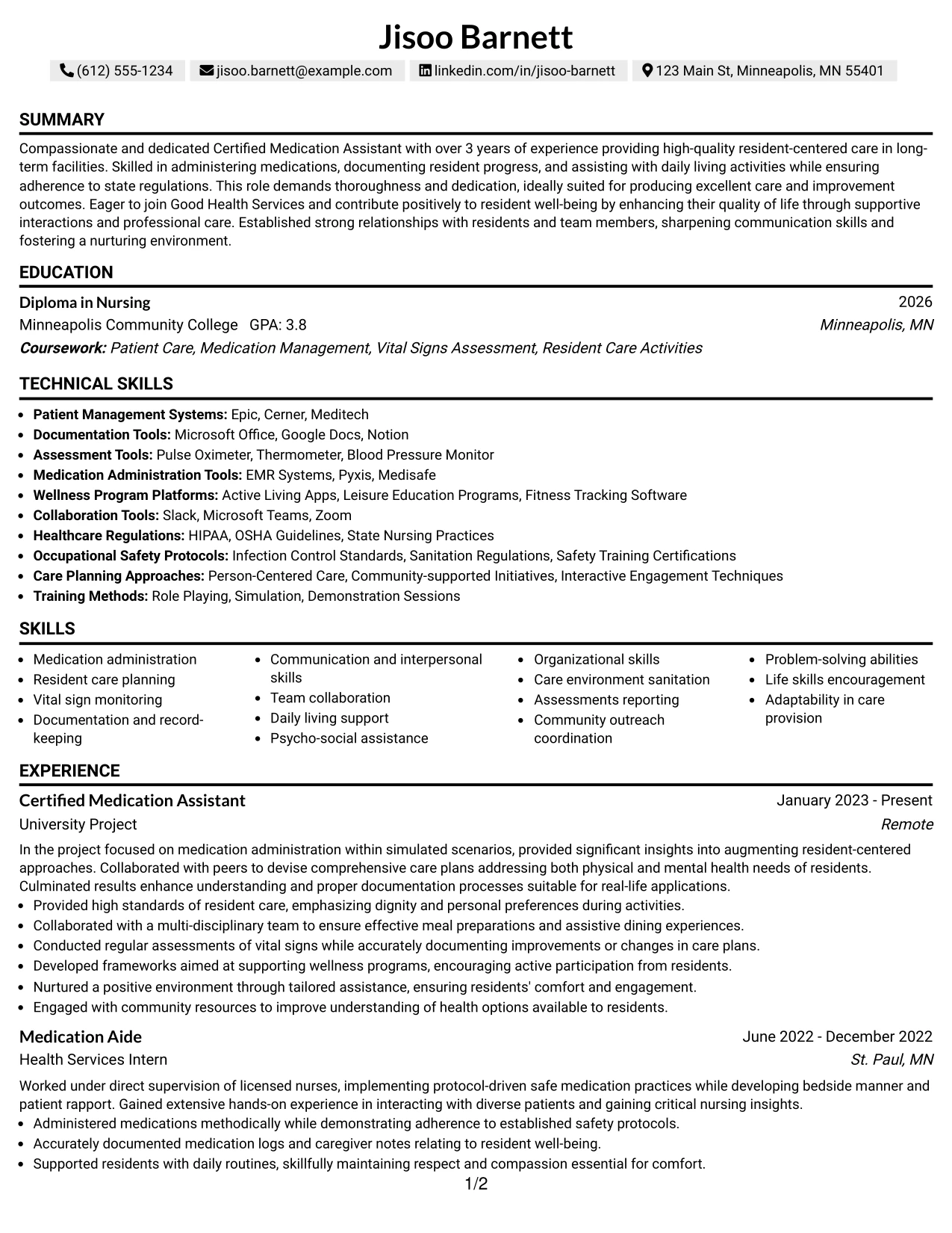Resume Example Page 1