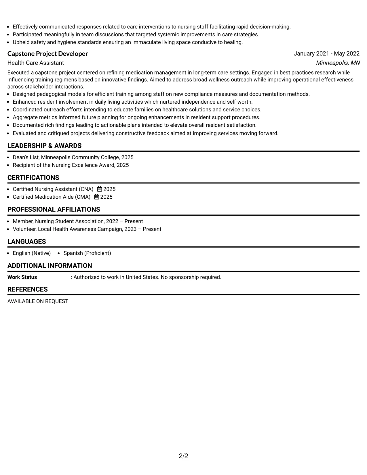 Resume Example Page 2