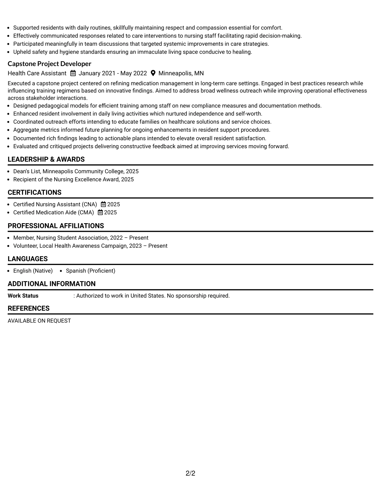 Resume Example Page 2