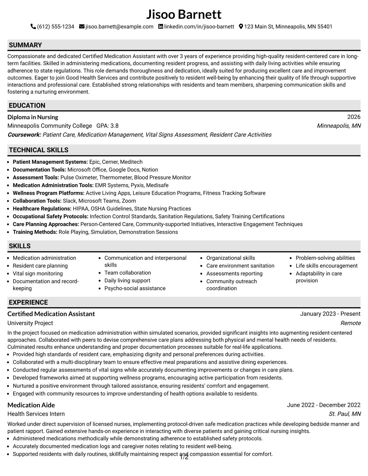 Resume Example Page 1