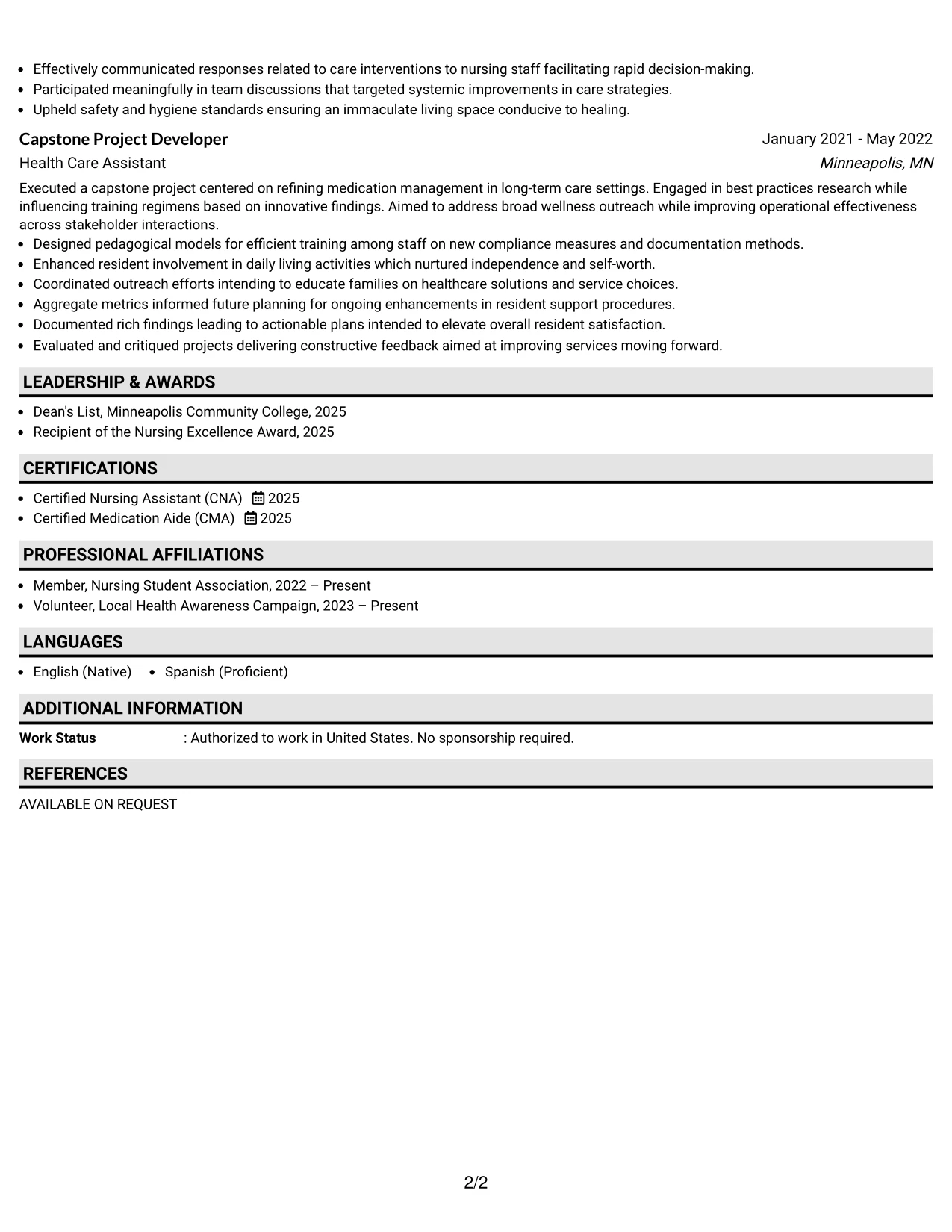 Resume Example Page 2
