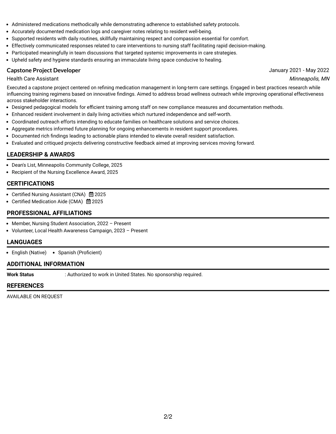 Resume Example Page 2