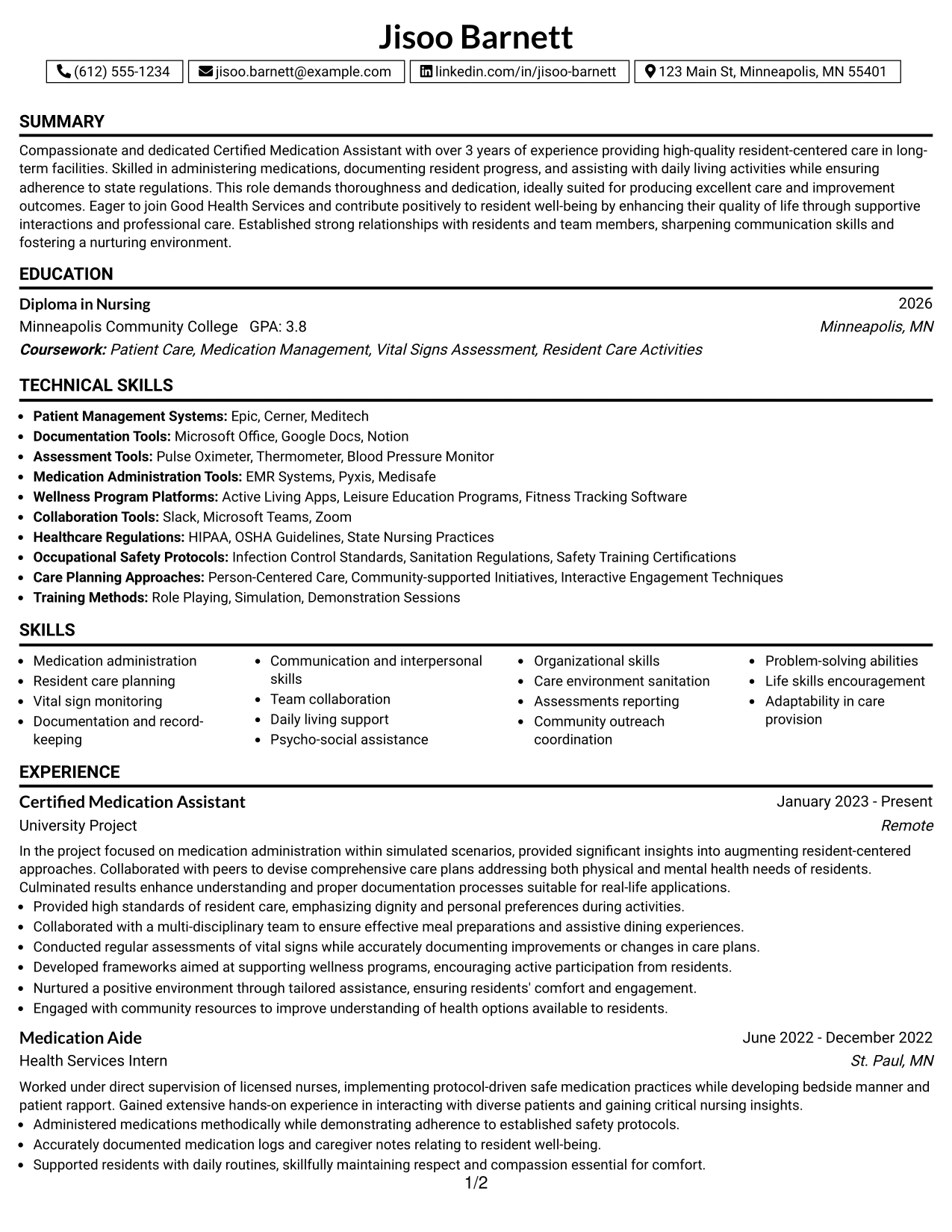 Resume Example Page 1
