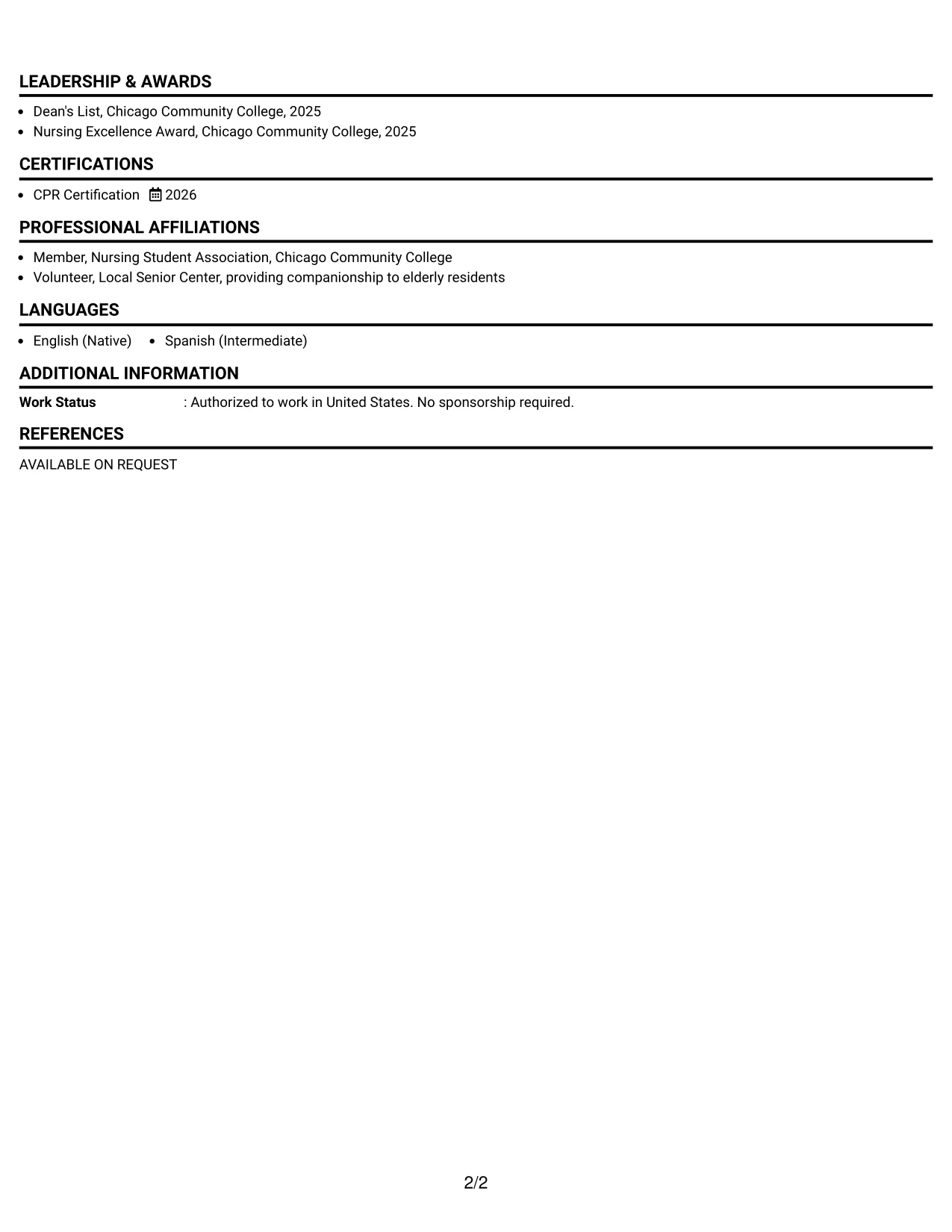 Resume Example Page 2