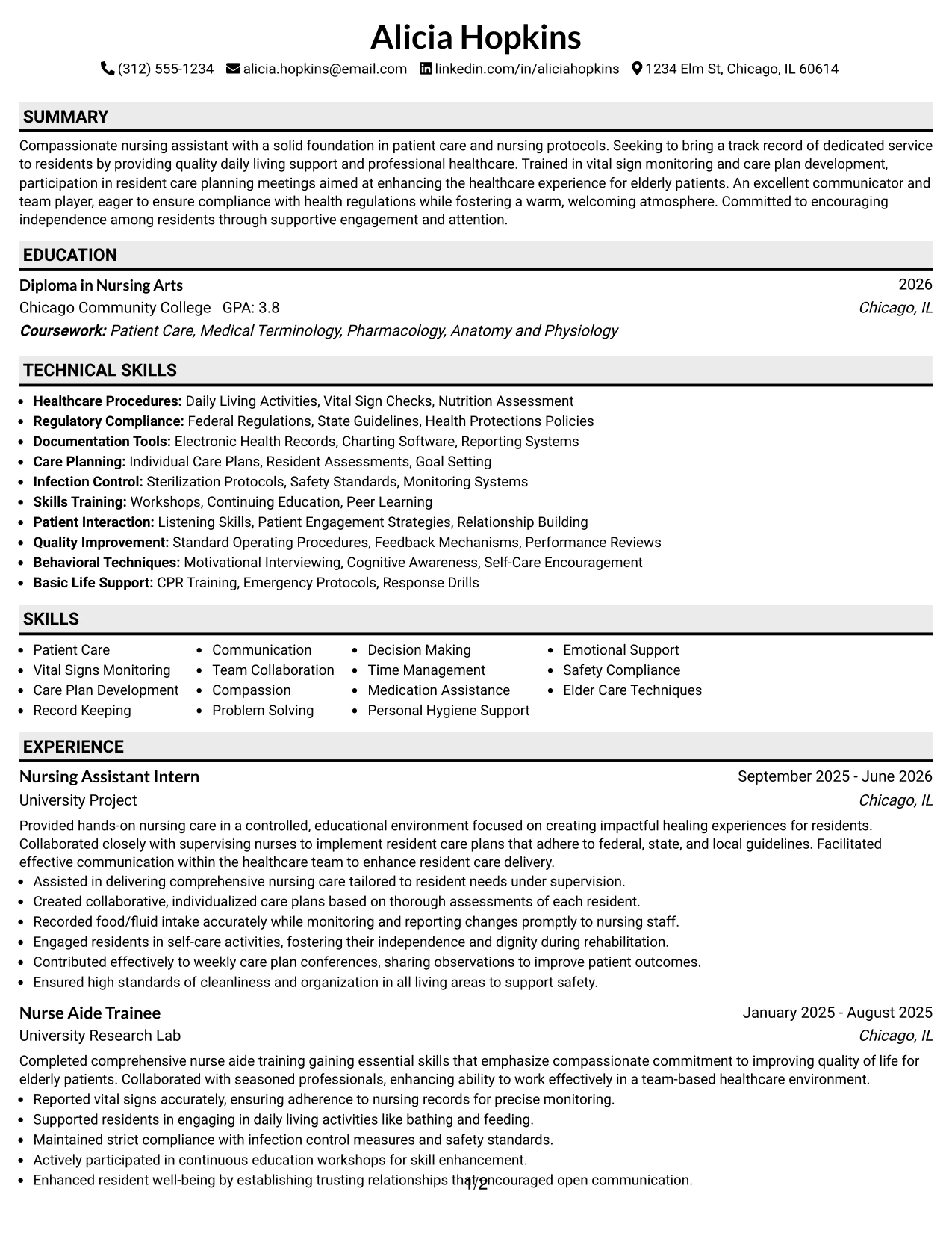 Resume Example Page 1