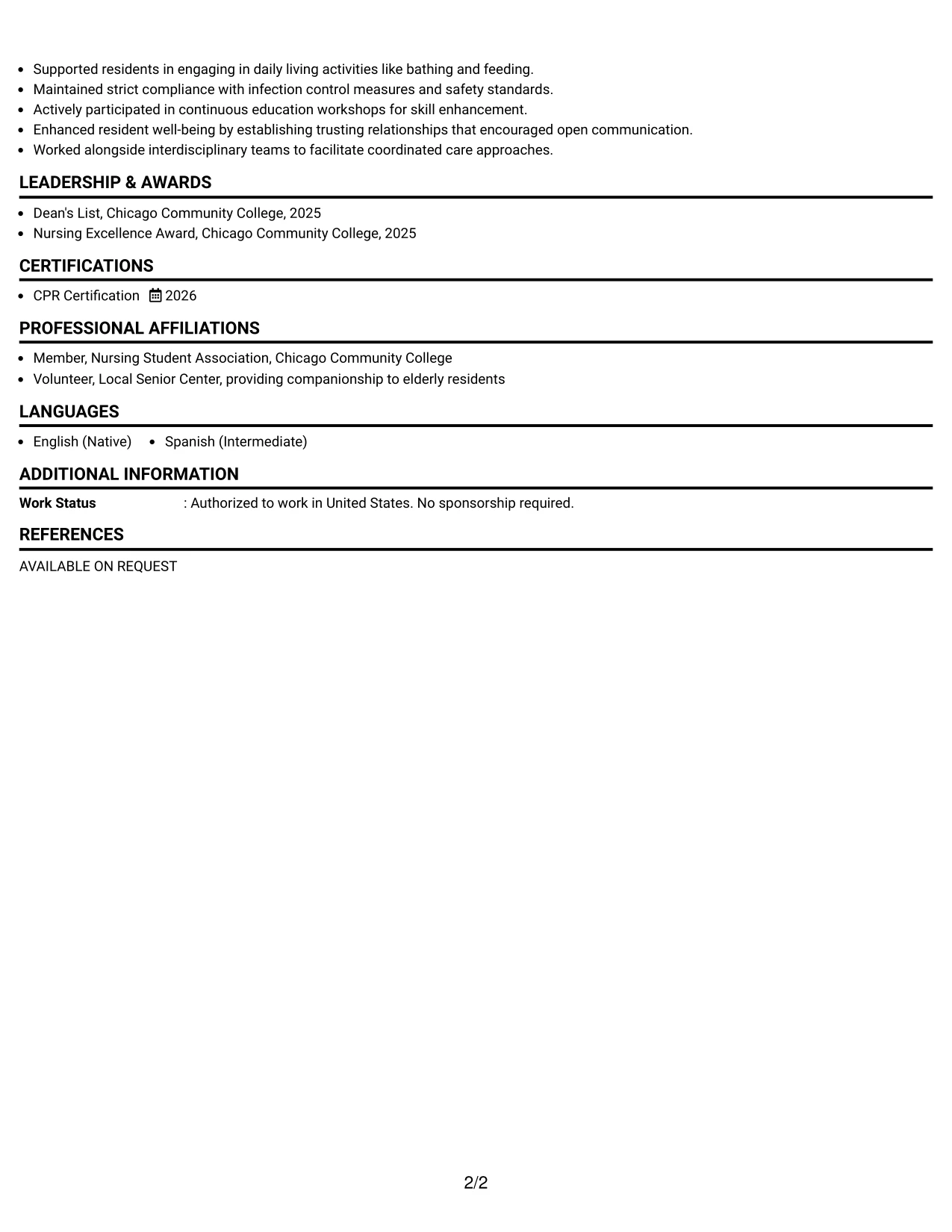 Resume Example Page 2
