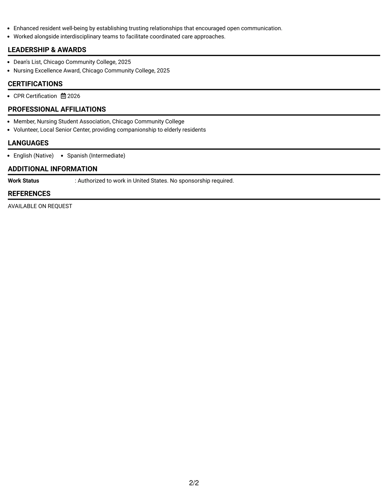Resume Example Page 2