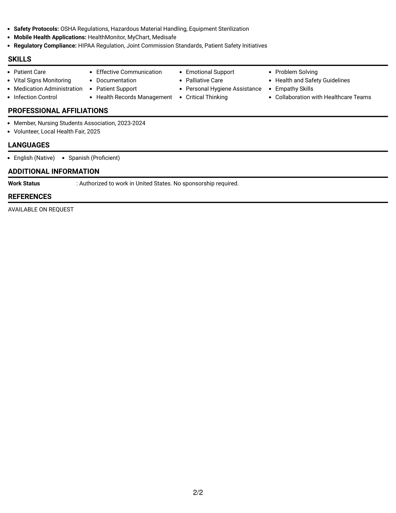 Resume Example Page 2