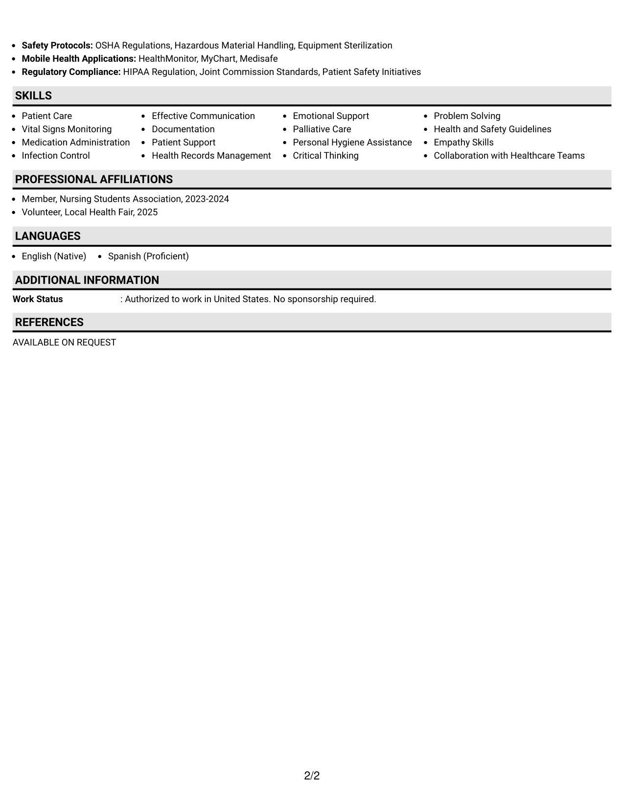 Resume Example Page 2
