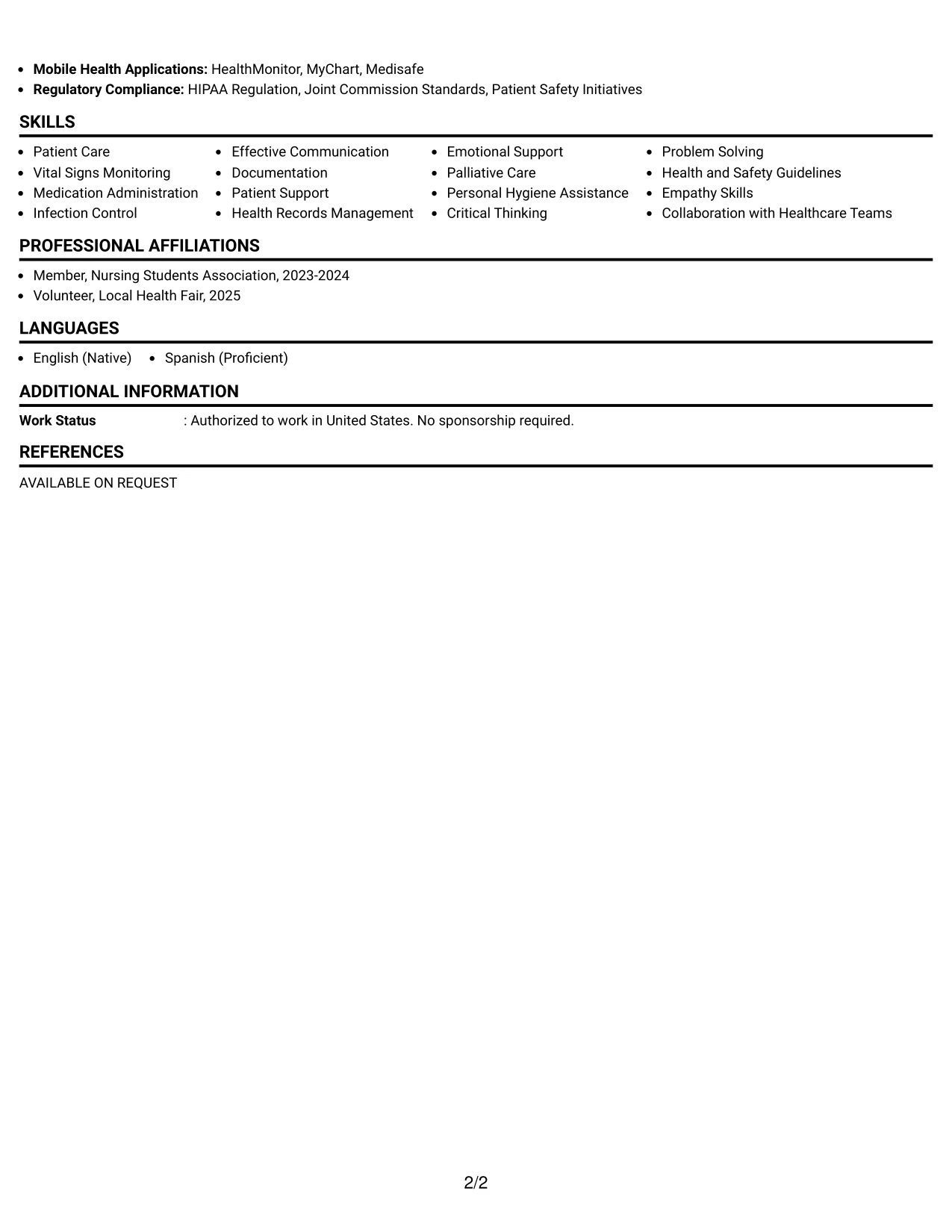 Resume Example Page 2